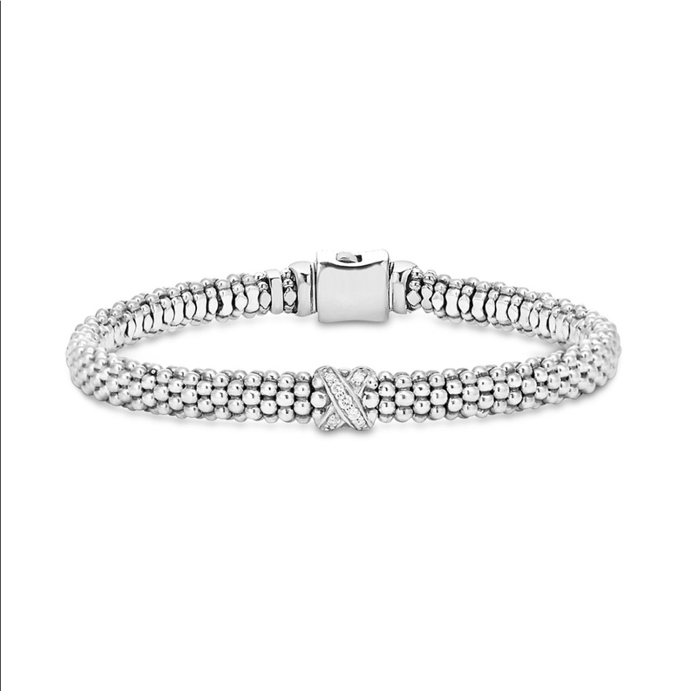 LAGOS Sterling Silver “X” collection rope bracelet with Diamonds